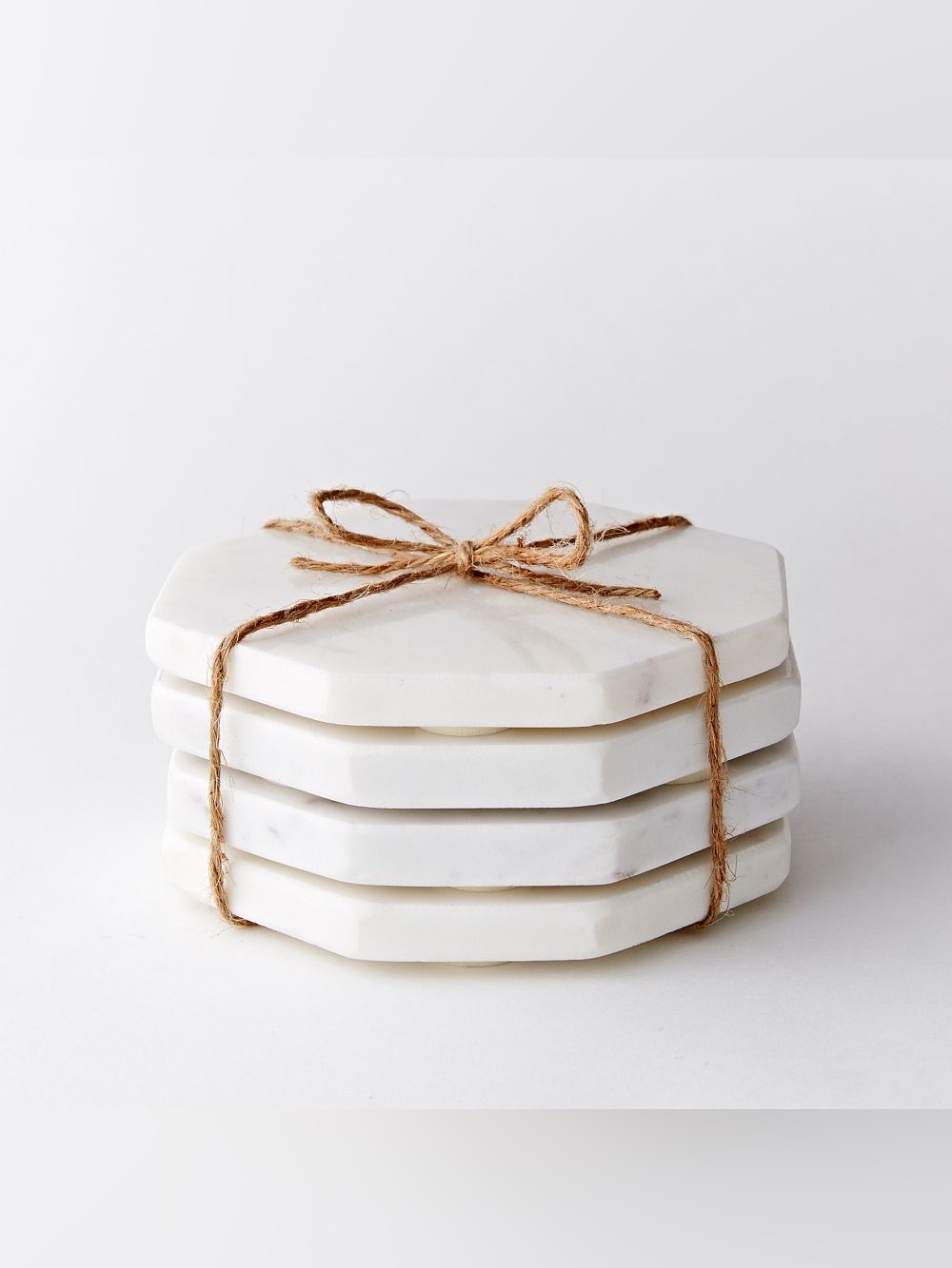 West Elm White Marble Octagonal Coaster Set (Set of 4)